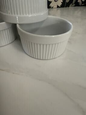 Pier 1 White Ceramic Ribbed 5 in. Ramekin Custard Souffle Dishes